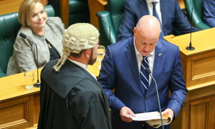 New National leader Christopher Luxon takes his oath at the opening of parliament in November 2020.