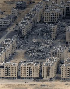 A recent aerial view of Gaza strip, shows extensive damage to buildings