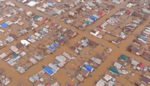 Drone footage of the submerged city of Orsk.