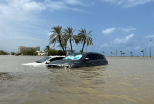 Cars swamped by floodwater in Dubai