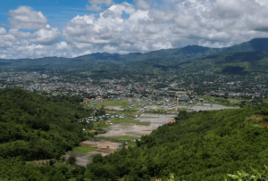 An aerial view of Churachandpur district in the north-eastern state of Manipur, India