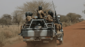 A Burkinabe army convoy on the road to Ouahigouya 