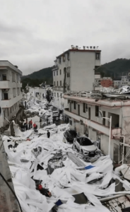 A still from a video showcasing extreme damage to the Chinese manufacturing hub on Sunday. AP