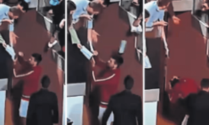 Video footage of the bottle falling on Djokovic's head. TG