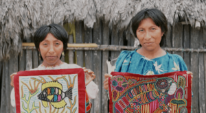 Two Guna women of Gardi Sugdub pose with traditional Guna handicraft. ANI